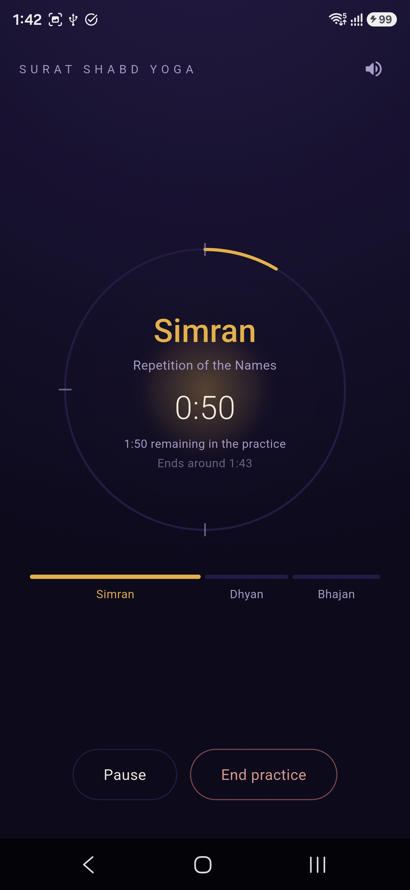 A practice in progress: the glowing ring during Simran